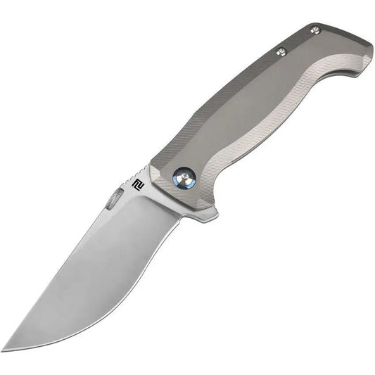 Artisan Kami Framelock Ti Dam 1864G-GY EDC Folding Knife With S35VN Recurve Blade And Timascus Clip For Collectors by Artisan