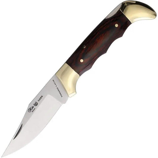 Nieto Caza Lockback 619 Outdoor EDC Knife With Satin Clip Point Blade And Stamina Wood Grip Brass Bolsters Boxed by Nieto