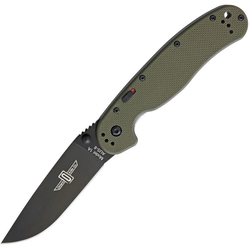 Ontario RAT IA TAO Assisted Opening Linerlock Knife OD Green G10 AUS8 Three Point Five Inch Blade for EDC by Ontario