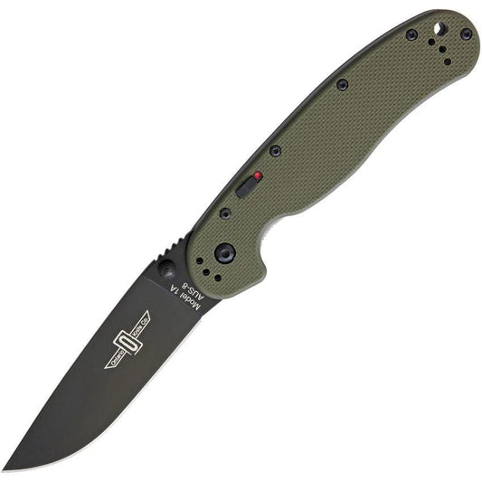 Ontario RAT IA TAO Assisted Opening Linerlock Knife OD Green G10 AUS8 Three Point Five Inch Blade for EDC by Ontario
