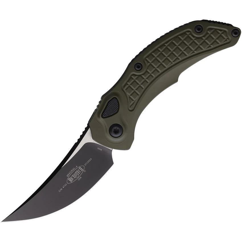 Microtech Auto Opening Knife With Button Lock SE 268A 1OD Two Tone Premium Steel Blade OD Green Aluminum Handle For EDC by Microtech