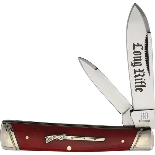Rough Rider Long Rifle Knife Red Gunstock Handle With Mirror Finish Stainless Blades Gift Tin For Collectors by Rough Rider