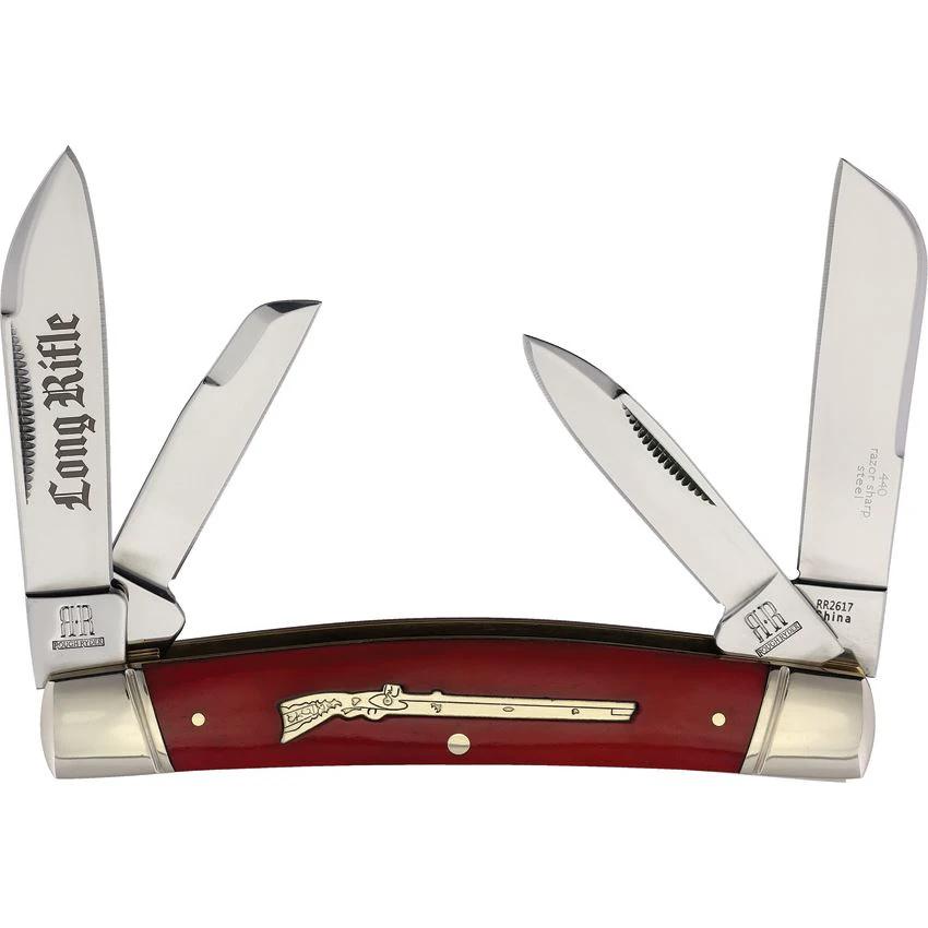 Rough Rider Long Rifle Congress Knife Red KB402 With Mirror Stainless Blades And Red Bone Handle Gift Tin For Collectors by Rough Rider