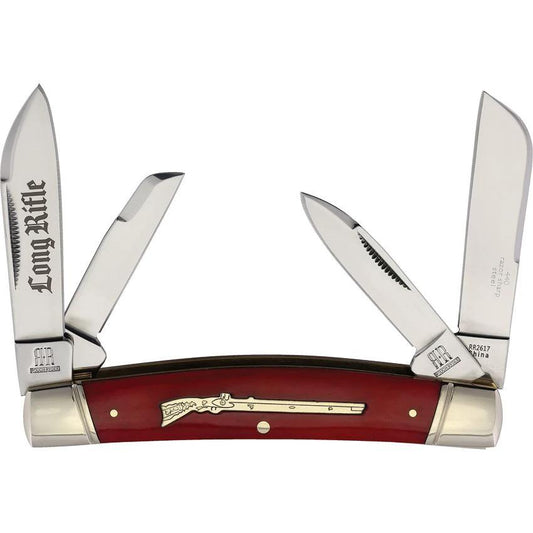 Rough Rider Long Rifle Congress Knife Red KB402 With Mirror Stainless Blades And Red Bone Handle Gift Tin For Collectors by Rough Rider