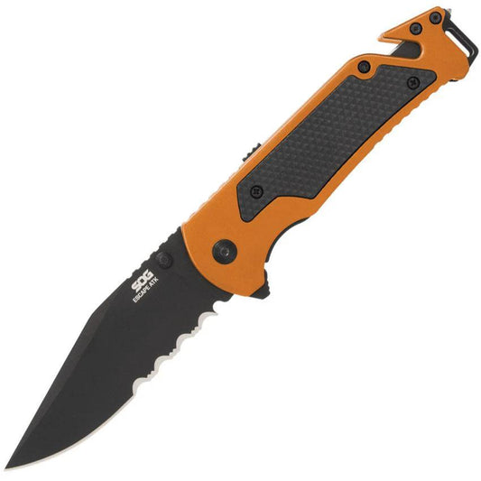 SOG Escape ATK 2 Point 0 Linerlock Assisted Opening Knife For EDC With Belt Cutter Glass Breaker Orange Handle by SOG