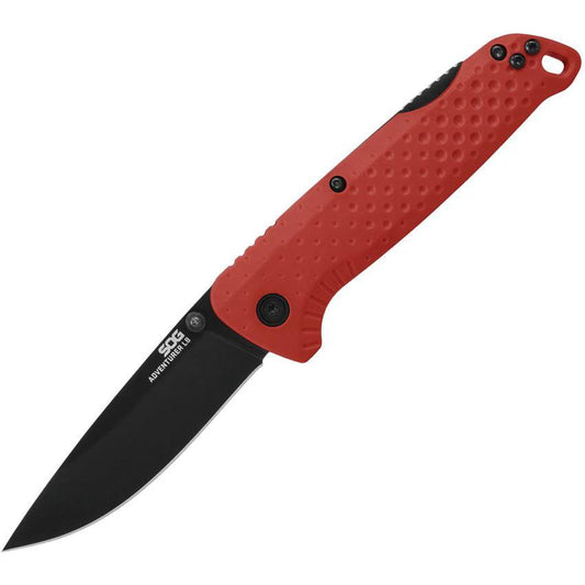 SOG Adventurer Lockback Knife Red GFN Handle For Rugged EDC Enthusiasts, 3 Inch Black PVD Blade by SOG