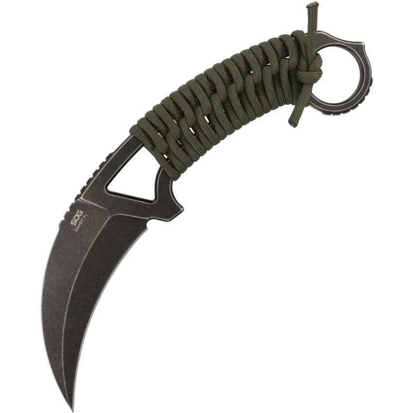 SOG Gambit XL Fixed Blade Karambit Knife AUS10A Full Tang Cord Wrapped Handle With Kydex Sheath Tactical EDC by SOG