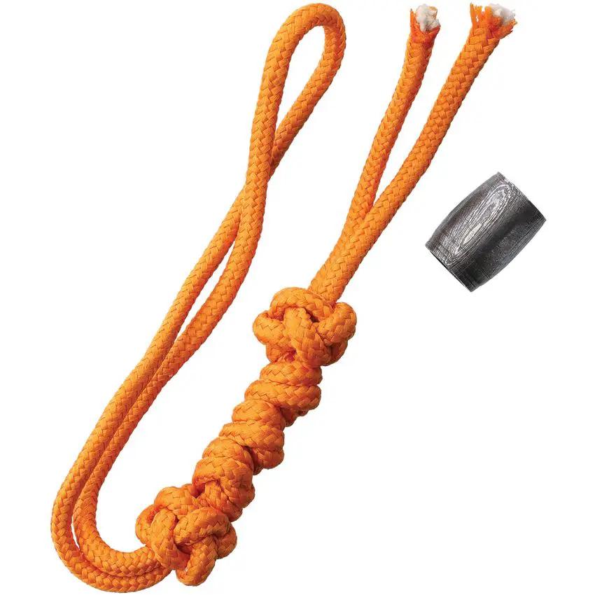 Damascus Bead Lanyard Orange DA12 - 7 Inch Overall Length With 0.63 Inch Damascus Barrel Bead Bagged by Damascus