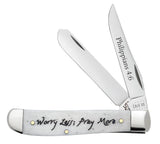 Religious Sayings “Worry Less, Pray More” Natural Bone Mini Trapper by Case Cutlery