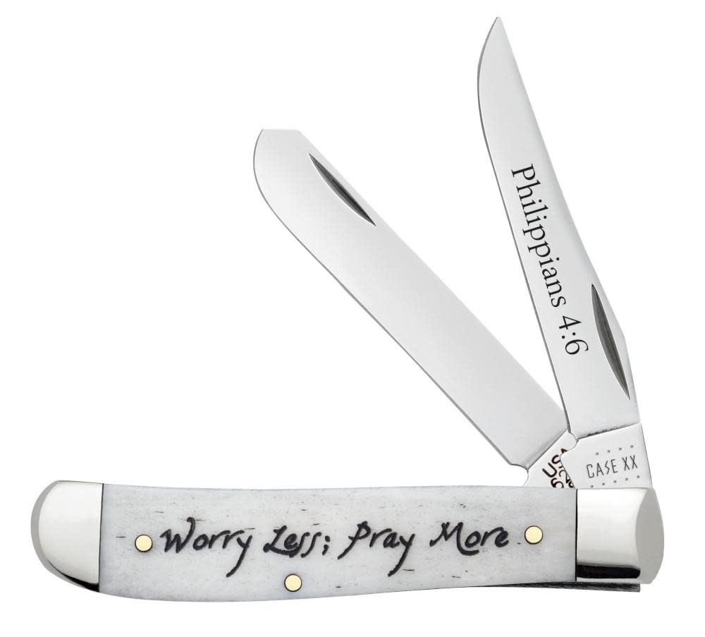 Religious Sayings “Worry Less, Pray More” Natural Bone Mini Trapper