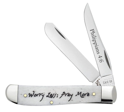 Religious Sayings “Worry Less, Pray More” Natural Bone Mini Trapper