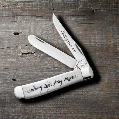 Religious Sayings “Worry Less, Pray More” Natural Bone Mini Trapper