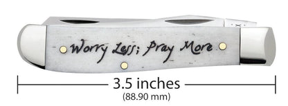 Religious Sayings “Worry Less, Pray More” Natural Bone Mini Trapper