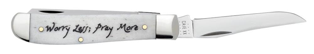 Religious Sayings “Worry Less, Pray More” Natural Bone Mini Trapper