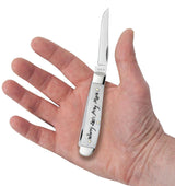 Religious Sayings “Worry Less, Pray More” Natural Bone Mini Trapper by Case Cutlery
