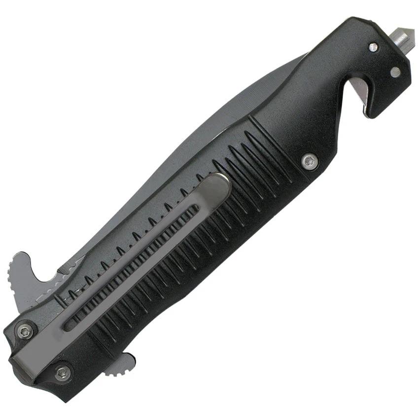 ABKT Tac Stiletto Linerlock Assisted Opening Folding Knife Black AB015B 8Cr13MoV Glass Breaker Belt Cutter by ABKT Tac