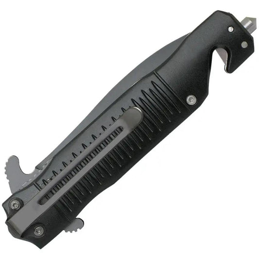 ABKT Tac Stiletto Linerlock Assisted Opening Folding Knife Black AB015B 8Cr13MoV Glass Breaker Belt Cutter by ABKT Tac