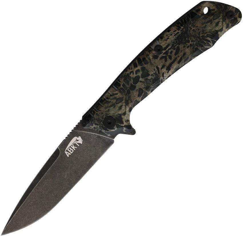ABKT Tac Predator Linerlock AB026MP D2 Tool Steel Blade 3.75in 4.75in Closed Camo Handle Pocket Clip by ABKT Tac