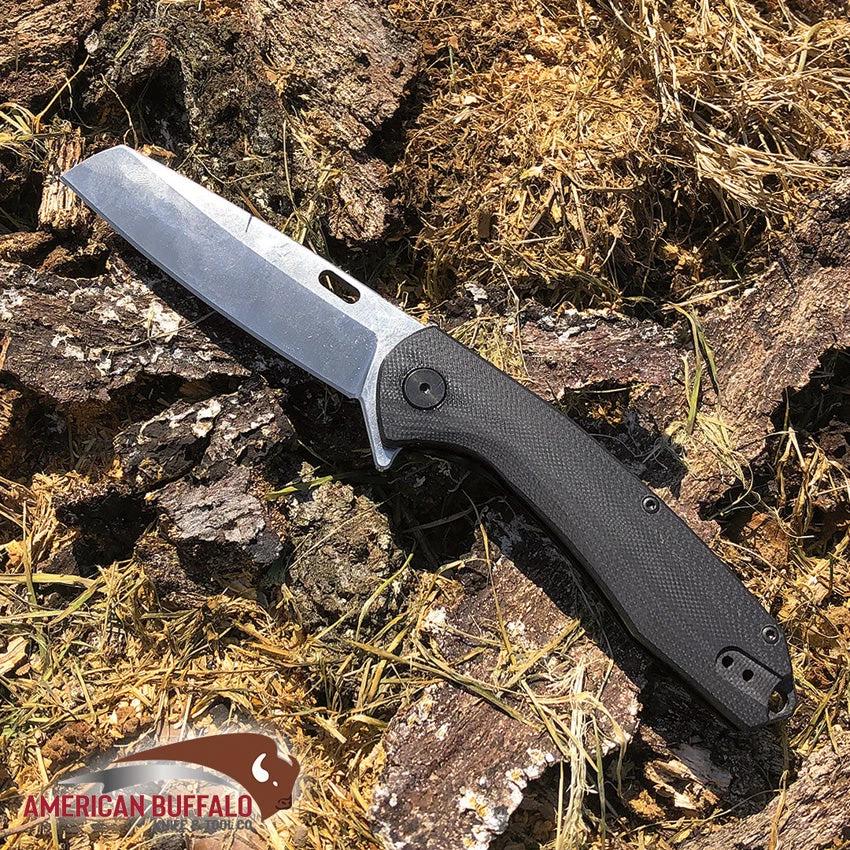 ABKT TAC Warthog Linerlock Knife Black Micarta Handle 4.5 Inch Closed 3.25 Inch Satin D2 Wharncliffe Blade AB046 by ABKT TAC