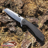 ABKT TAC Warthog Linerlock Knife Black Micarta Handle 4.5 Inch Closed 3.25 Inch Satin D2 Wharncliffe Blade AB046 by ABKT TAC