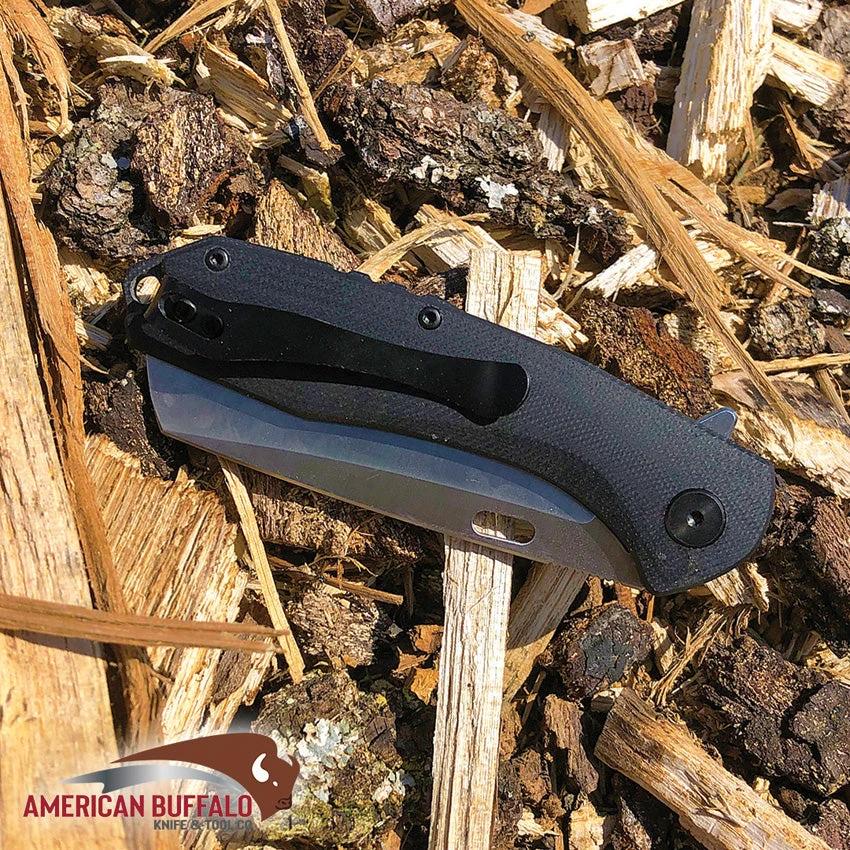 ABKT TAC Warthog Linerlock Knife Black Micarta Handle 4.5 Inch Closed 3.25 Inch Satin D2 Wharncliffe Blade AB046 by ABKT TAC