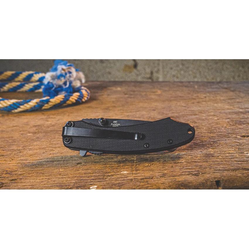 Abkt Tac Linerlock Assisted Opening Knife AB067B with Black G10 Handle 2.75 Inch Blade 3.75 Inch Closed by ABKT TAC