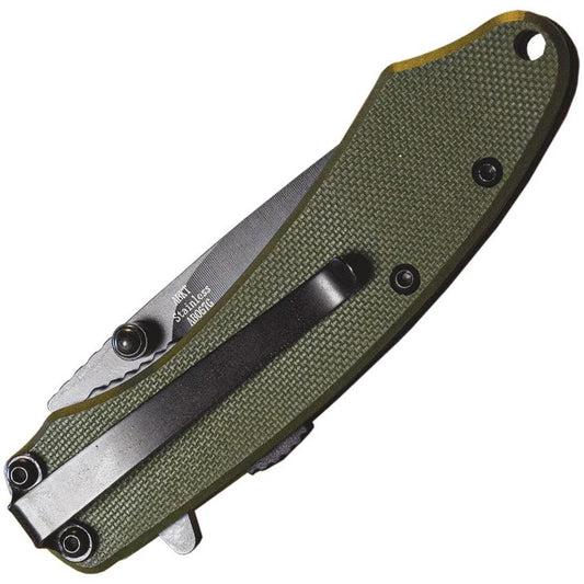 ABKT Tac Ember Linerlock Assisted Opening Knife AB067G Green G10 Handle 2.75 Inch 8Cr13MoV Blade 3.75 Inch Closed Barricade Safety Lock by ABKT Tac
