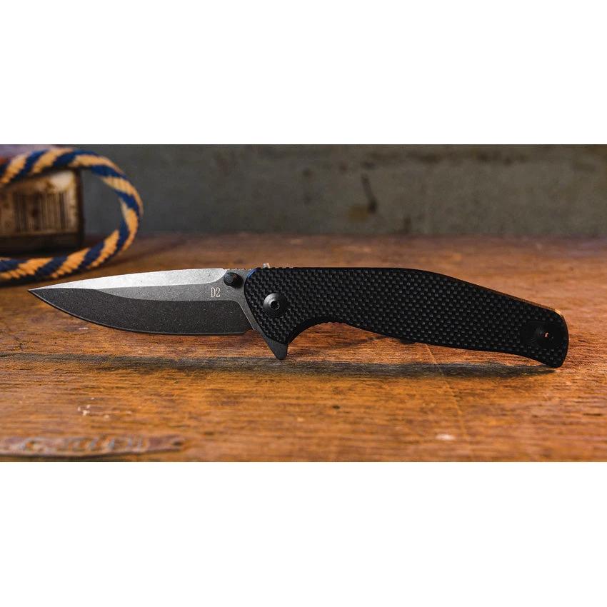 ABKT TAC Catalyst Linerlock AB1026B Knife 4.5 Inch Closed 3.5 Inch D2 Blade Black Stonewash G10 Handle With Pocket Clip by ABKT TAC