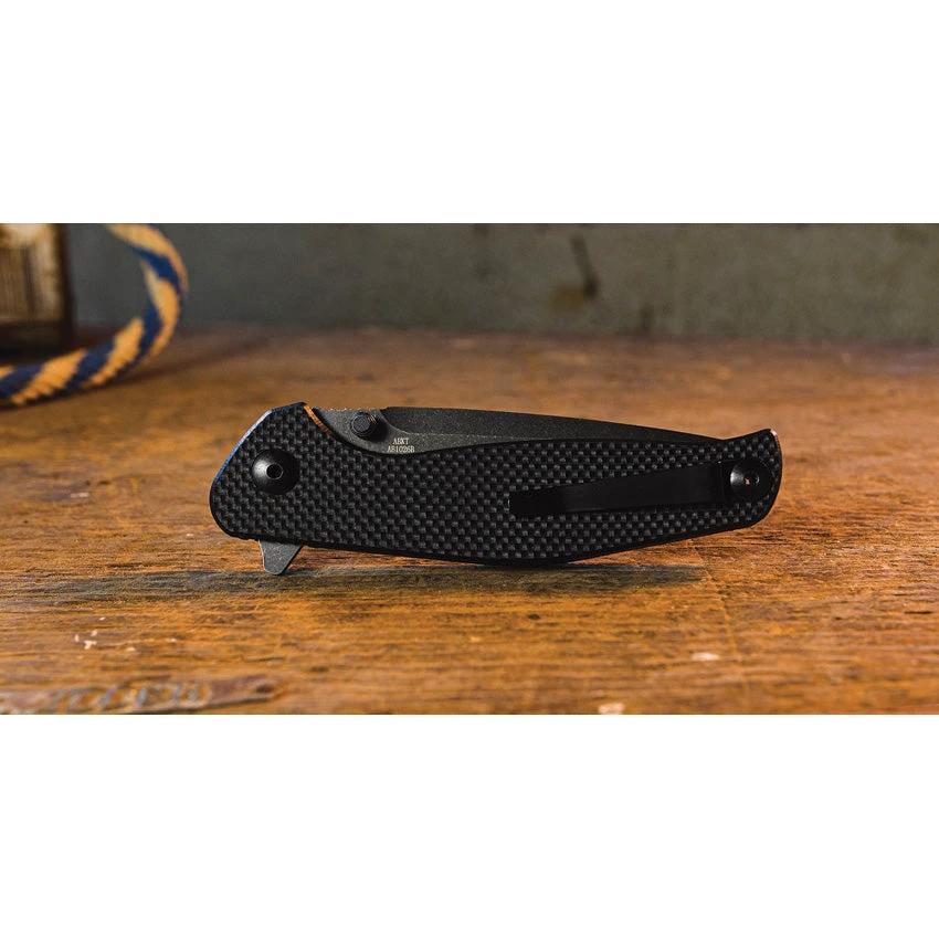 ABKT TAC Catalyst Linerlock AB1026B Knife 4.5 Inch Closed 3.5 Inch D2 Blade Black Stonewash G10 Handle With Pocket Clip by ABKT TAC