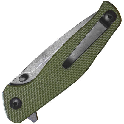 ABKT Tac Catalyst Linerlock AB1026G Folding Knife Stonewash D2 Blade Green G10 Handle 4.5 Inch Closed 3.5 Inch by ABKT TAC