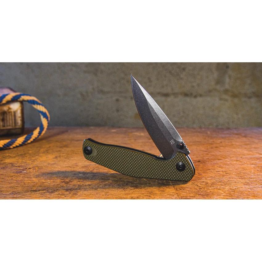 ABKT Tac Catalyst Linerlock AB1026G Folding Knife Stonewash D2 Blade Green G10 Handle 4.5 Inch Closed 3.5 Inch by ABKT TAC