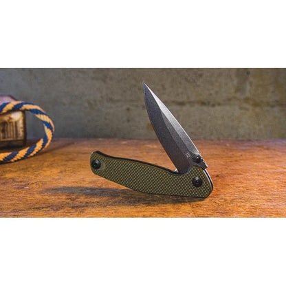 ABKT Tac Catalyst Linerlock AB1026G Folding Knife Stonewash D2 Blade Green G10 Handle 4.5 Inch Closed 3.5 Inch by ABKT TAC