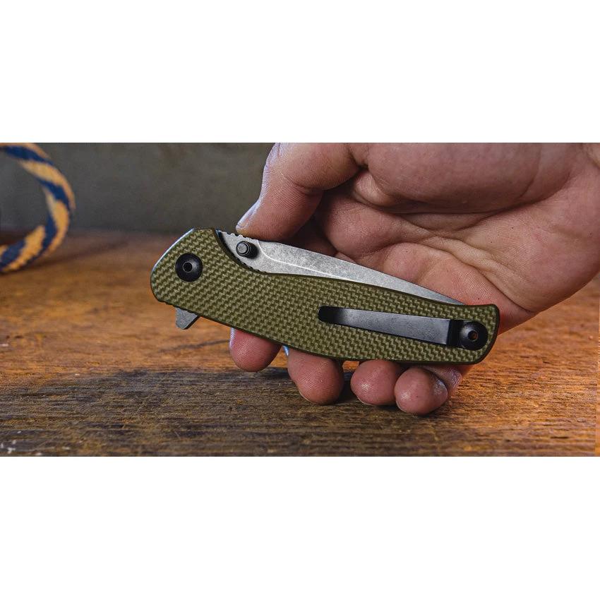 ABKT Tac Catalyst Linerlock AB1026G Folding Knife Stonewash D2 Blade Green G10 Handle 4.5 Inch Closed 3.5 Inch by ABKT TAC
