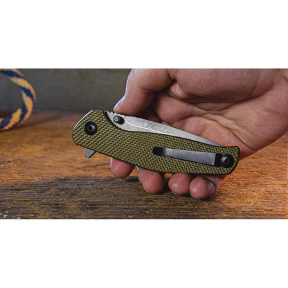 ABKT Tac Catalyst Linerlock AB1026G Folding Knife Stonewash D2 Blade Green G10 Handle 4.5 Inch Closed 3.5 Inch by ABKT TAC