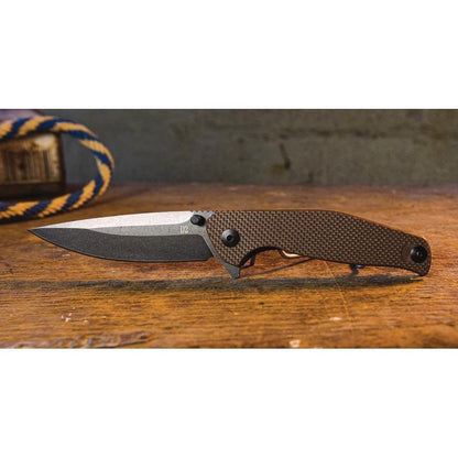 ABKT TAC Catalyst Linerlock AB1026T Knife With 4.5 Inch Closed And 3.5 Inch D2 Blade Stonewash Tan G10 Handle by ABKT TAC