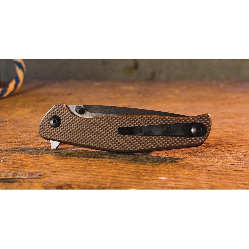 ABKT TAC Catalyst Linerlock AB1026T Knife With 4.5 Inch Closed And 3.5 Inch D2 Blade Stonewash Tan G10 Handle by ABKT TAC