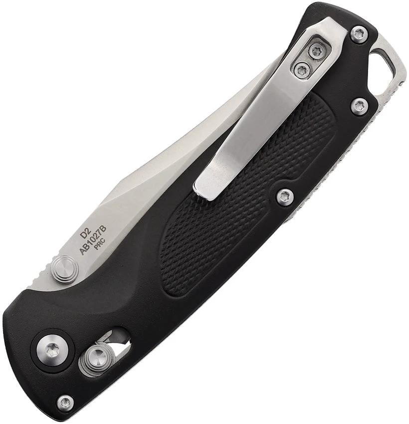 ABKT Tac Siege Slide Lock Knife AB1027B Black Handle 4.25 Inch Closed 3.25 Inch Satin D2 Clip Point Blade by ABKT Tac