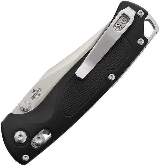 ABKT Tac Siege Slide Lock Knife AB1027B Black Handle 4.25 Inch Closed 3.25 Inch Satin D2 Clip Point Blade by ABKT Tac