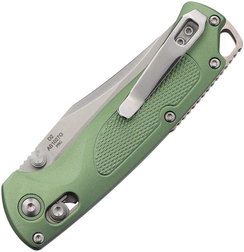 ABKT Tac Siege Slide Lock Green Folding Knife AB1027G 4.25in Closed 3.25in Satin D2 Blade Aluminum Handle Pocket Clip by ABKT Tac