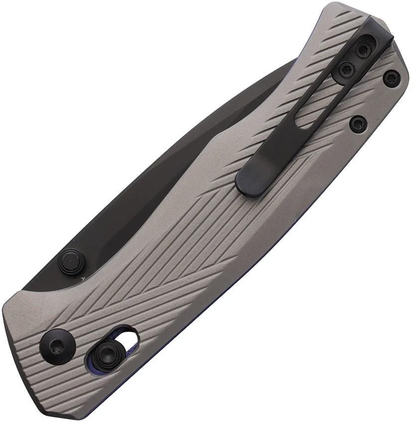 ABKT Tac Interlace Slide Lock Gray AB1028BL D2 Tool Steel Drop Point Knife 4.5in Closed 3.5in Blade Gray Blue Aluminum by ABKT Tac