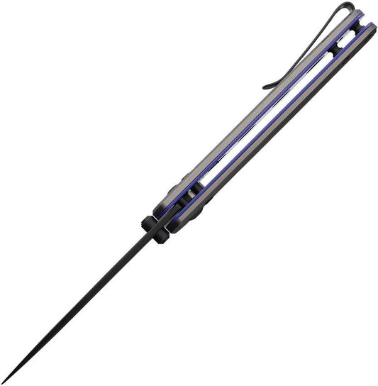 ABKT Tac Interlace Slide Lock Gray AB1028BL D2 Tool Steel Drop Point Knife 4.5in Closed 3.5in Blade Gray Blue Aluminum by ABKT Tac