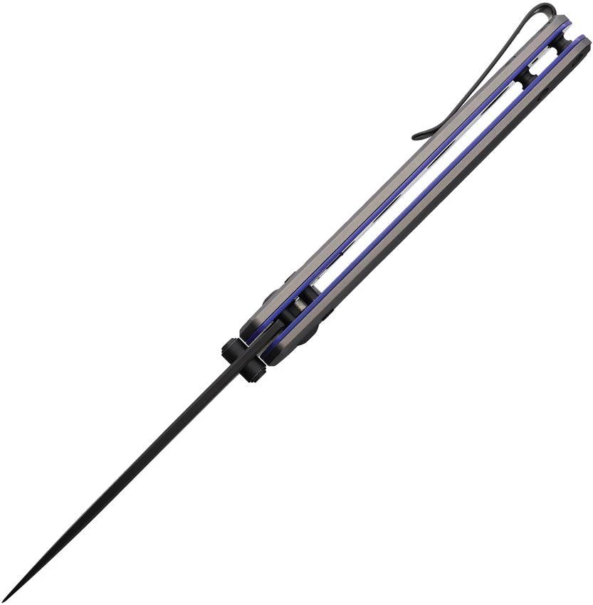 ABKT Tac Interlace Slide Lock Gray AB1028BL D2 Tool Steel Drop Point Knife 4.5in Closed 3.5in Blade Gray Blue Aluminum by ABKT Tac