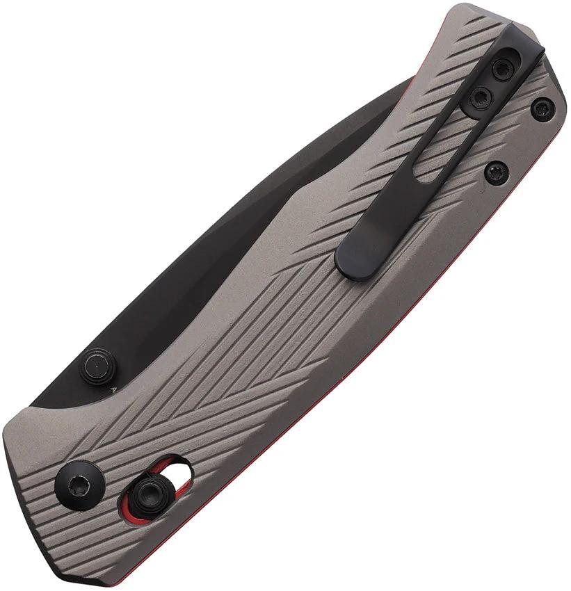 ABKT Tac Interlace Slide Lock Knife AB1028R Gray Red Aluminum Handle 3.5 Inch Black D2 Tool Steel Drop Point Blade by ABKT Tac