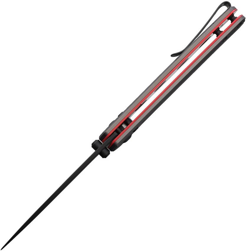 ABKT Tac Interlace Slide Lock Knife AB1028R Gray Red Aluminum Handle 3.5 Inch Black D2 Tool Steel Drop Point Blade by ABKT Tac