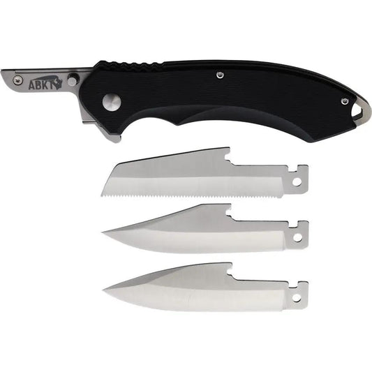 ABKT TAC Switch Linerlock Knife With 4.75 Inch Closed Stainless Blade Black G10 Handle Includes Drop And Saw Blades by ABKT TAC