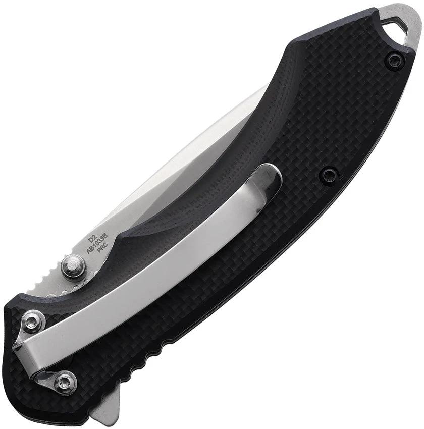 ABKT TAC Elite Linerlock Knife Black AB1033B 4.25 Inch Closed 3 Inch D2 Satin Blade G10 Textured Handle by ABKT TAC