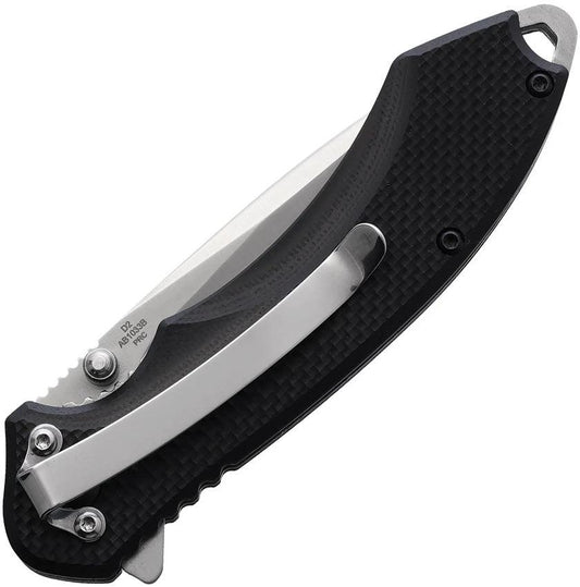 ABKT TAC Elite Linerlock Knife Black AB1033B 4.25 Inch Closed 3 Inch D2 Satin Blade G10 Textured Handle by ABKT TAC