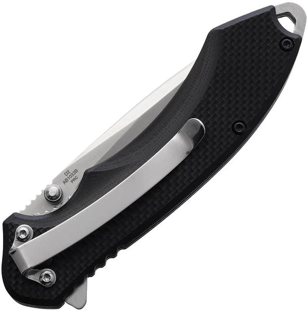 ABKT TAC Elite Linerlock Knife Black AB1033B 4.25 Inch Closed 3 Inch D2 Satin Blade G10 Textured Handle by ABKT TAC