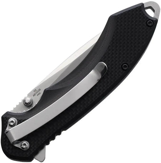 ABKT TAC Elite Linerlock Knife Black AB1033B 4.25 Inch Closed 3 Inch D2 Satin Blade G10 Textured Handle by ABKT TAC
