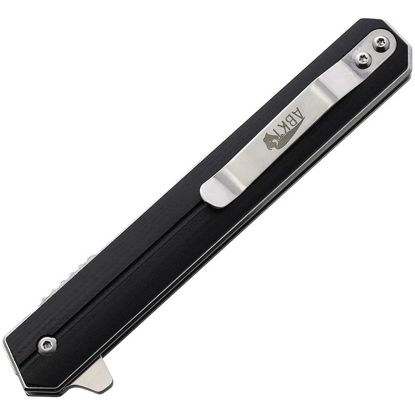 ABKT TAC Kambo Linerlock Folding Knife AB1038B With D2 Tool Steel Satin Blade Black G10 Handle Extended Tang Pocket Clip by ABKT TAC
